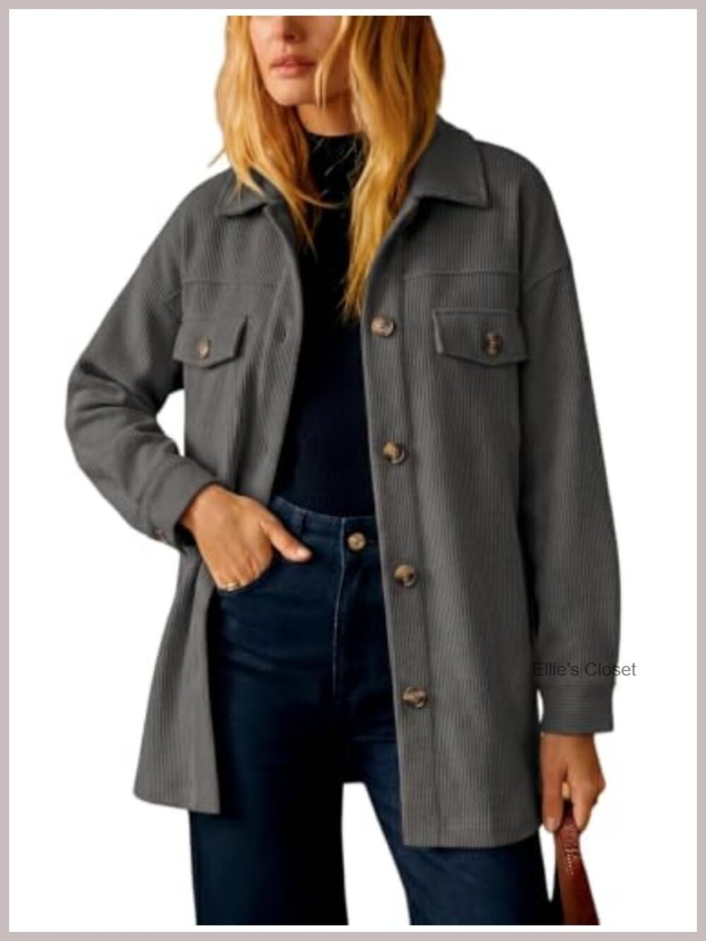 Women Corduroy Oversized Shacket Button Down Long Sleeve Jacket Coat